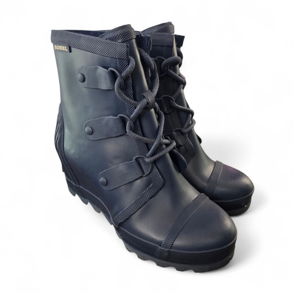 Sorel Shoes - Sorel Joan of Arctic Wedge II Chelsea Rubber Rain Boots Navy Blue Women’s 9